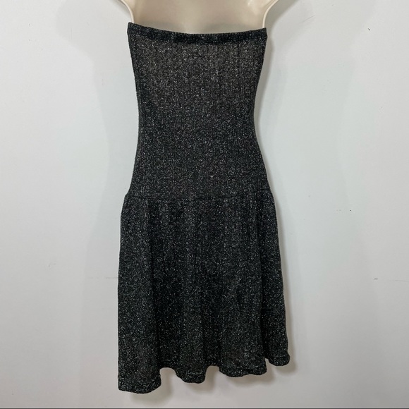 Free people knit tube top dress black metallic silver fit and flare mini size M - Picture 6 of 9